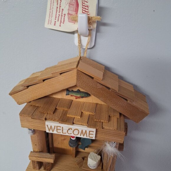 Little Log Fishing Camp Hook Hamging Nebraska Crafted‎ Wood Welcome Fly Lantern - Picture 10 of 13